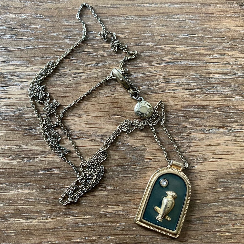 J CREW Bird in a Cage Rhinestone Enamel Gold Tone Necklace - Picture 1 of 5